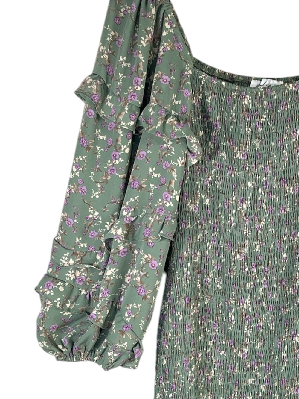 Petal & Pup Sage Green Floral Midi Dress with Puff Sleeves - Picture 9 of 12